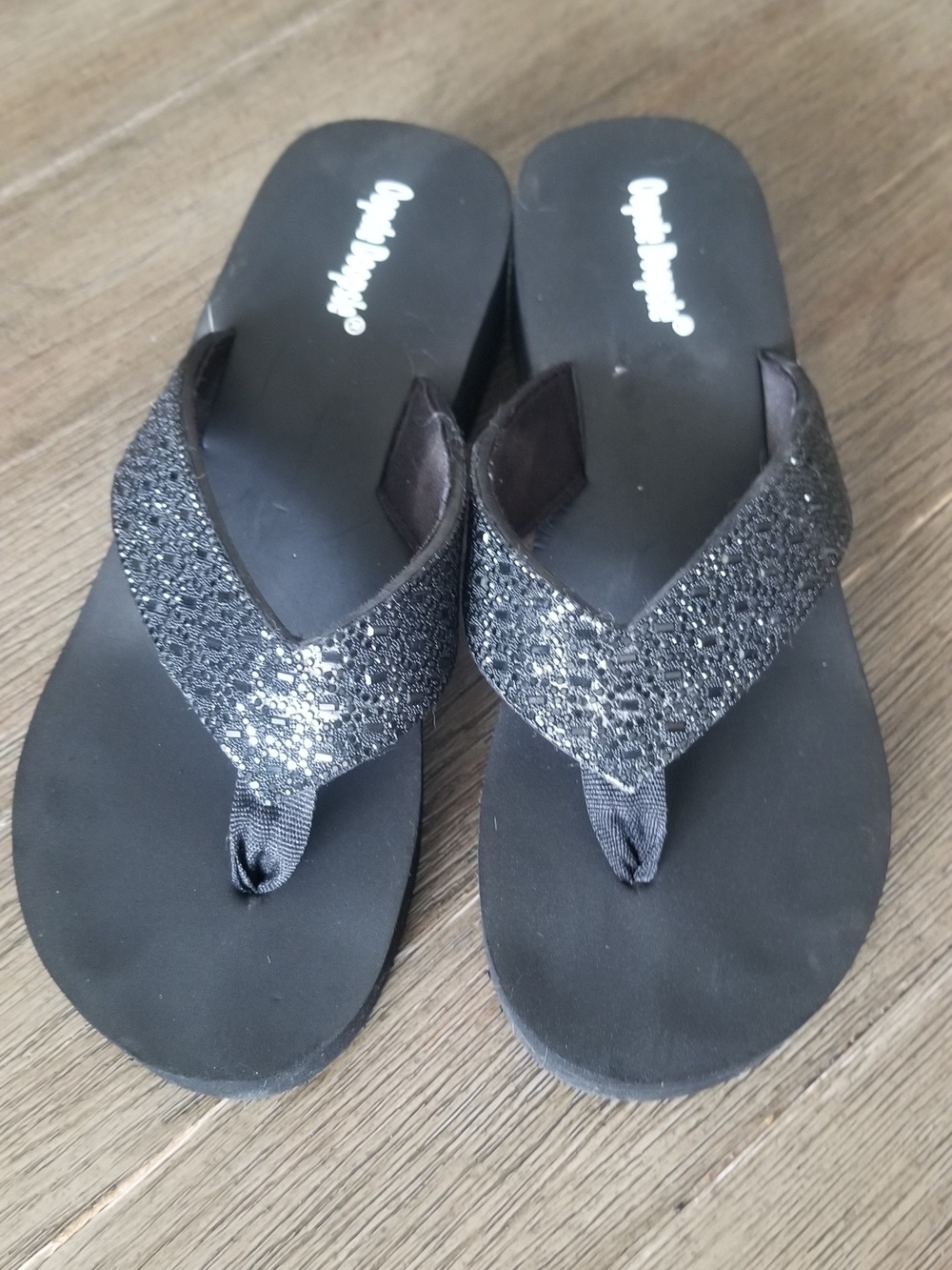 Oopsie Doopsie Black Sequins Thong Sandals - Women's